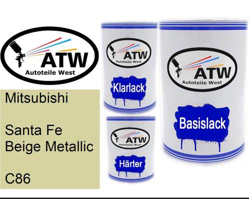 Mitsubishi, Santa Fe Beige Metallic, C86: 500ml Lackdose + 500ml Klarlack + 250ml Härter - Set, von ATW Autoteile West.